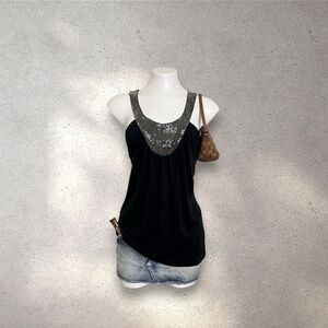 Y2K Just One Black Beaded Racerback Tank Top Indie Sleaze